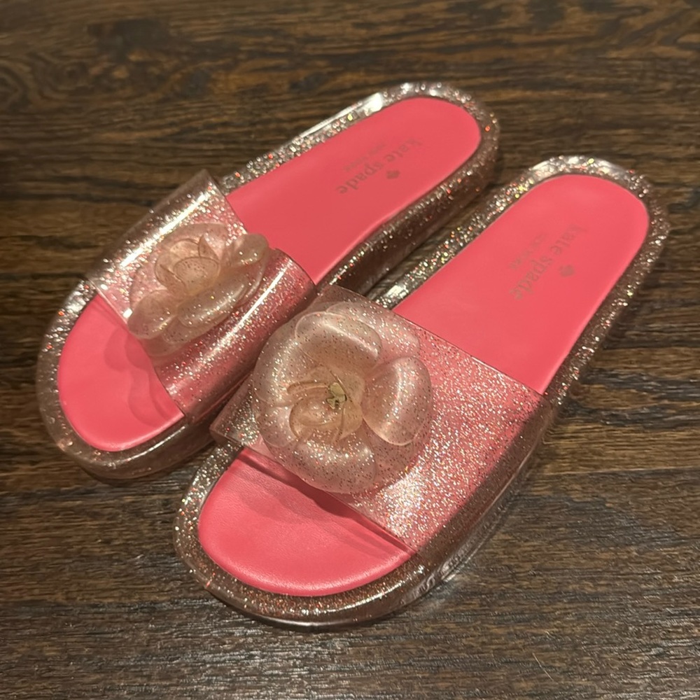 Kate Spade pink and clear sparkly jelly sandals, size 7